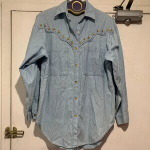 VINTAGE INDYGO WESTERN STUDDED DENIM SHIRTS SIZE M